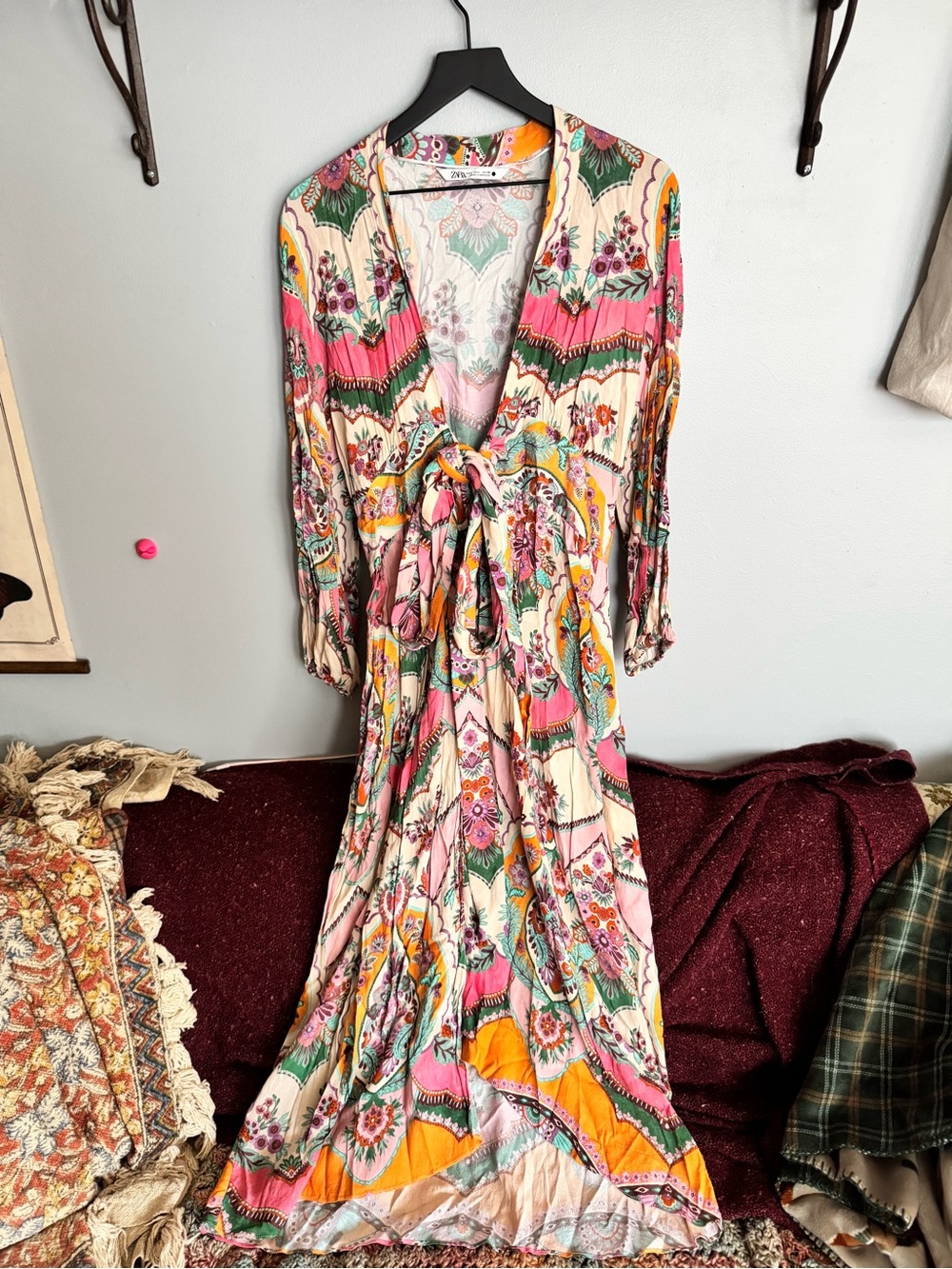 ZARA Boho Floral Tie-Waist Maxi Dress